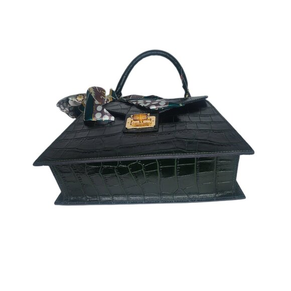 Genuine Charlie Leather "Teresa" Emerald Green Croc Print Handbag/Crossbody–NWT - Picture 5 of 13